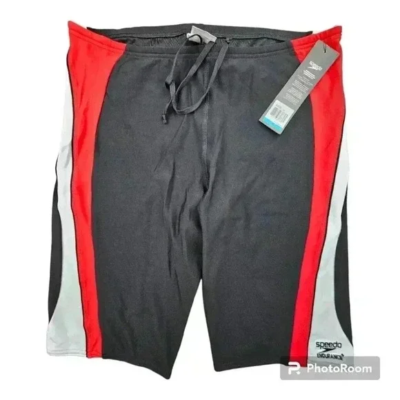 Mens Speedo Endurance Train III Tech Jammer Swim Trunks Black,Red &White Sz 36