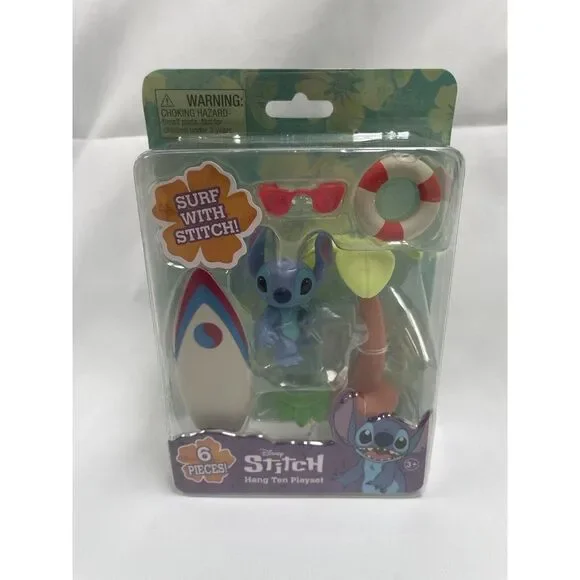 Just Play Disney Stitch Hang Ten Playset 6 Pieces Surf Cake‎ Topper Figure NIB
