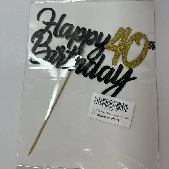 SAMOKA Cake Topper Unisex OS Black Gold New 40th Birthday Glitter Decor