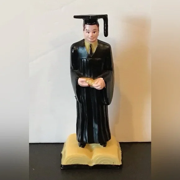 Vintage Graduation Caketopper Figurine in Black Gown
