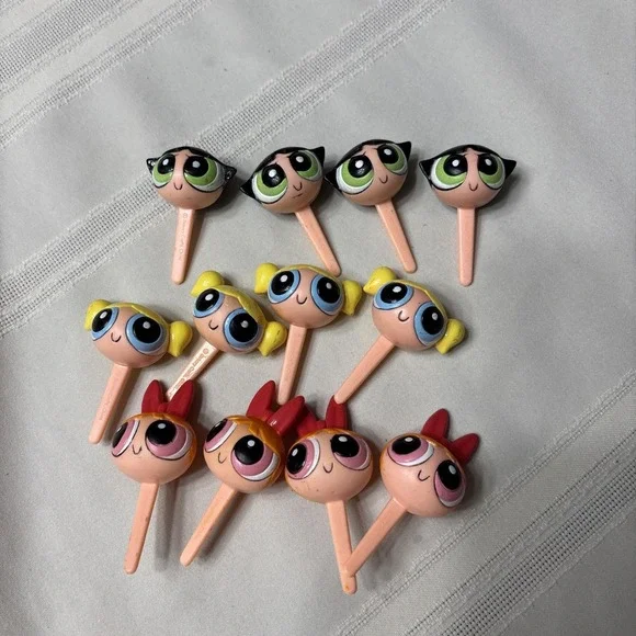 Vintage Cartoon Network Power Puff Girls Cupcake Cake Topper Lot 12 NICE!
