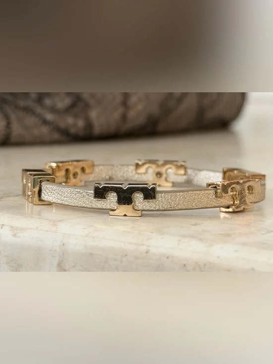 Tory Burch Gold Logo Linked Bangle Bracelet