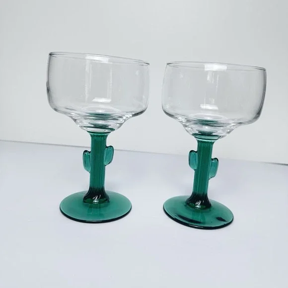 Libbey Cactus Margarita Cocktail Glasses 8 Oz Set Of 2 Green Stem Southwest