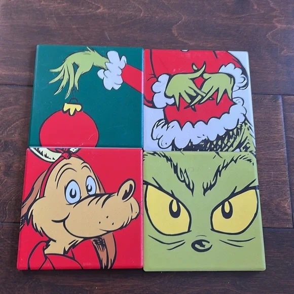 Set Of 4 Ceramic Grinch & Max Coasters New Christmas