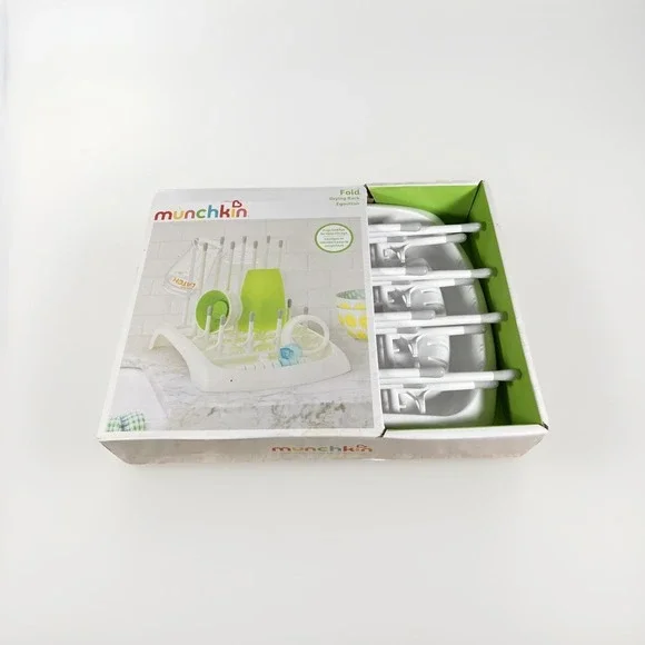 New Munchkin Fold & Store Folding Baby Bottle Drying Rack. White / Grey. Nib.