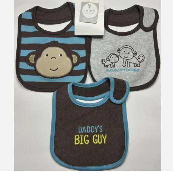 3 Monkey Baby Boys Bibs Daddy's Big Guy Bananas Over Mommy Shower Gift