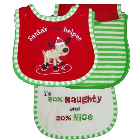 Christmas 3 Baby Bib Santas Helper Naughty Nice