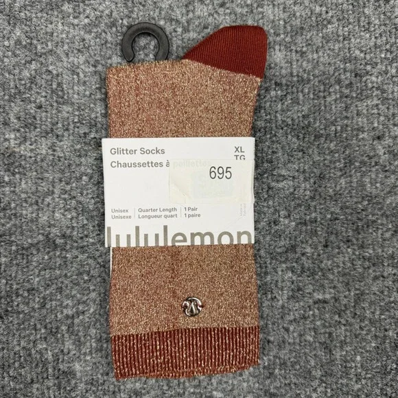 Lululemon Glitter Socks Copper Bronze Metallic Unisex Quarter Length XL New