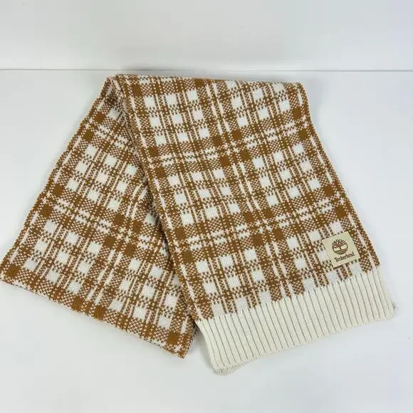 Timberland Tan Cream Plaid Winter Scarf 62x10