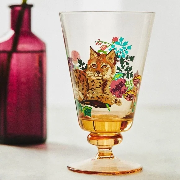 NWT Anthropologie Nathalie Lete Marais White Wine Glass Goblets Lynx