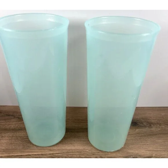 Two Vintage Tupperware Drinking Glasses #107 Blue Tall Pastel