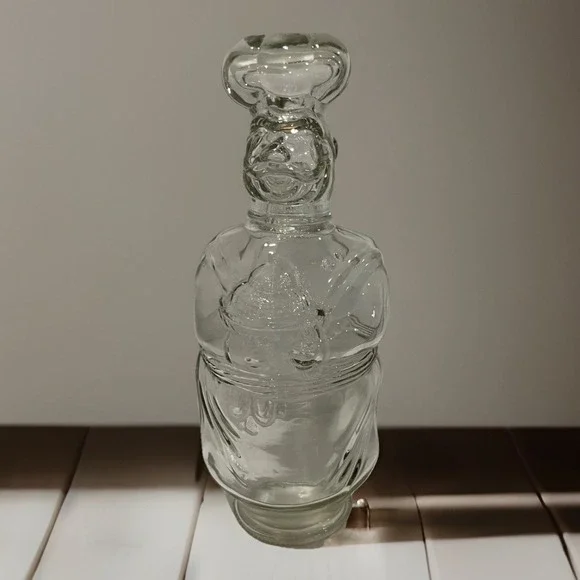 CHEF FIGURINE Decanter/Pepper Bottle with Glass Head Clear Glass Empty / Cleaned