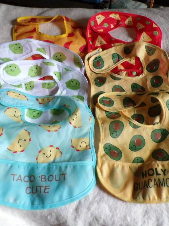 7 Adorable Bibs Infant Baby Child Taco Avocado Lime Pepper Chips
