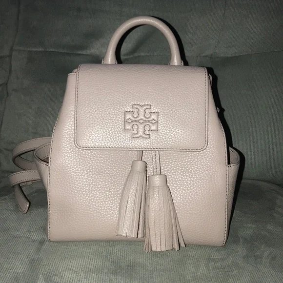 Tory Burch Pale Pink Leather Backpack with Tassels