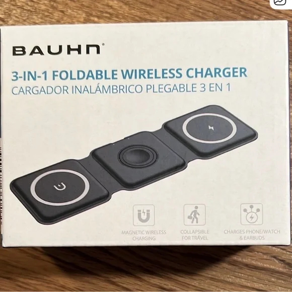 BAUHN 3-IN-1 MAGNETIC FOLDABLE WIRELESS PHONE Watch Headphones CHARGER FAST NEW