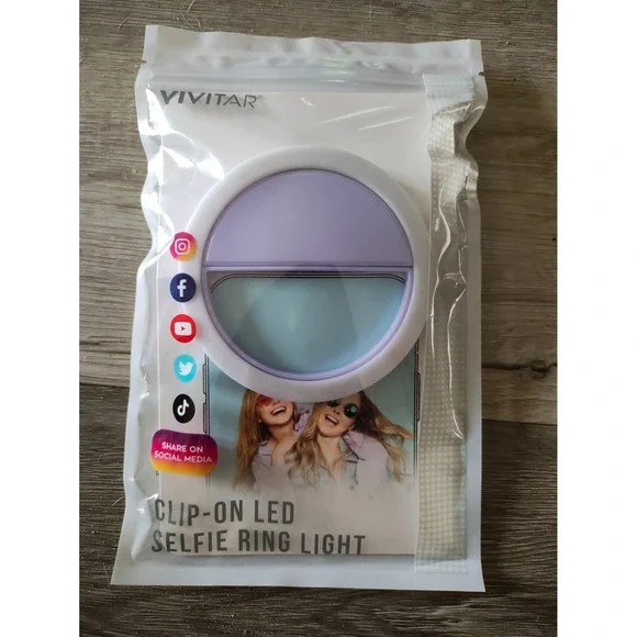 Vivitar Clip On LED Selfie Ring Light with USB Charger White/Purple