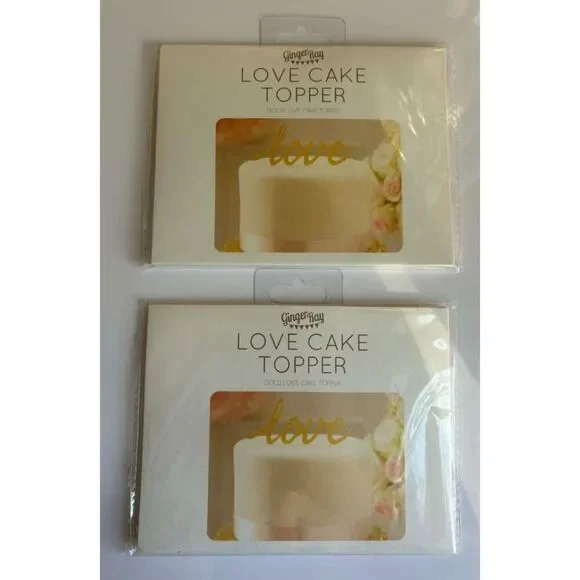 Ginger Ray Gold Love Cake Topper Lot of 2