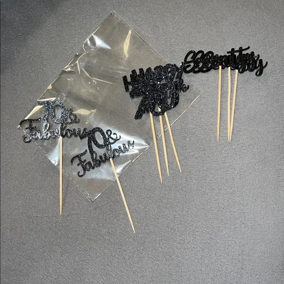 Black Glitter Cake Toppers for 70th Birthday Celebration (19 total)