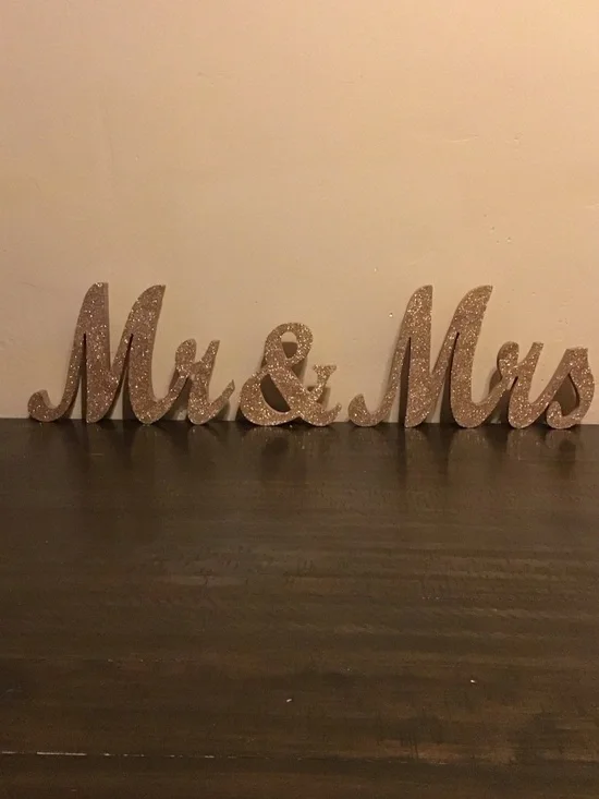 Mr & Mrs Glitter Tabletop Sign - Gold