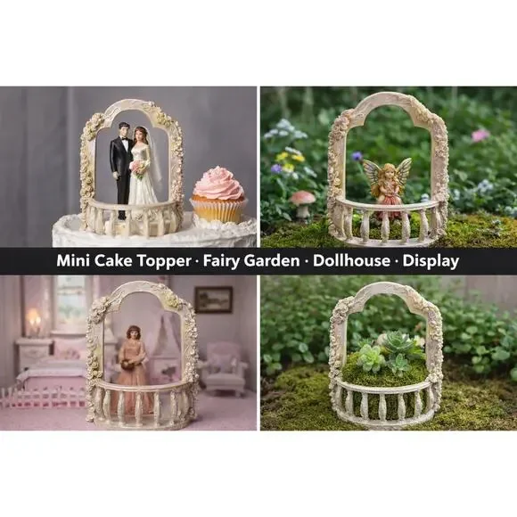 Mini Decorative Arch Balcony Wedding Cake Topper Fairy Garden Dollhouse Display