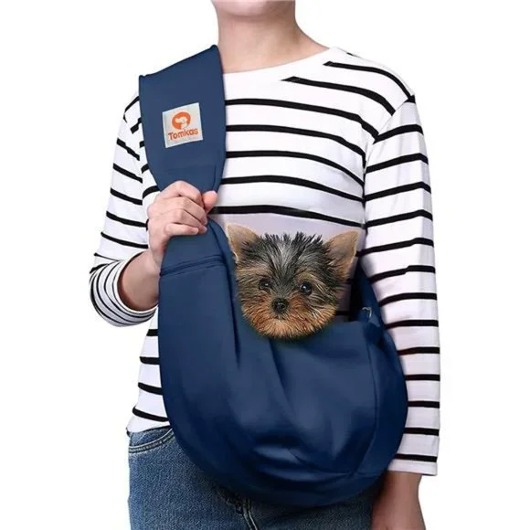Small Dogs Puppy Sling Carrier (Dark Blue, , Adjustable Strap & Zipper Pocket)