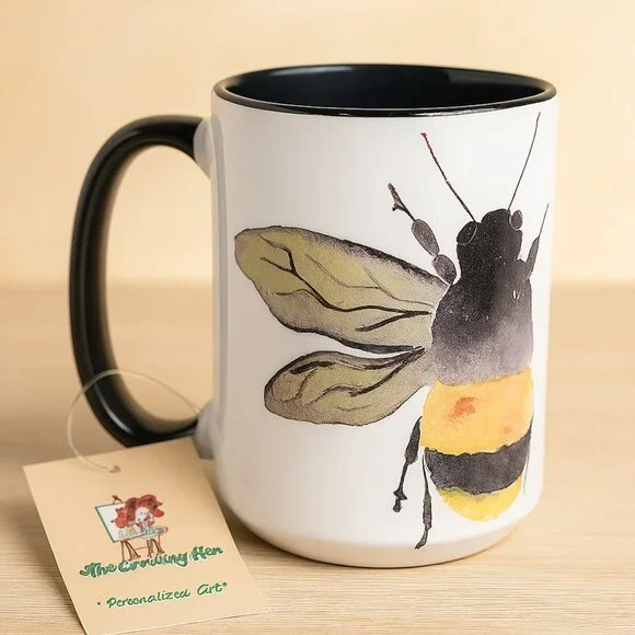Bee Mug – Original Watercolor Art by Angie Bryan | Sublimated by The Crowing Hen
