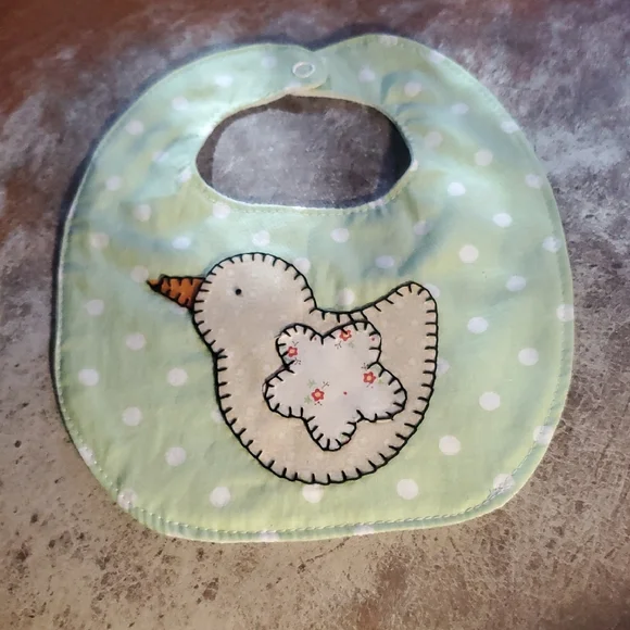 Green Polka Dot Baby Bib with Bird Design