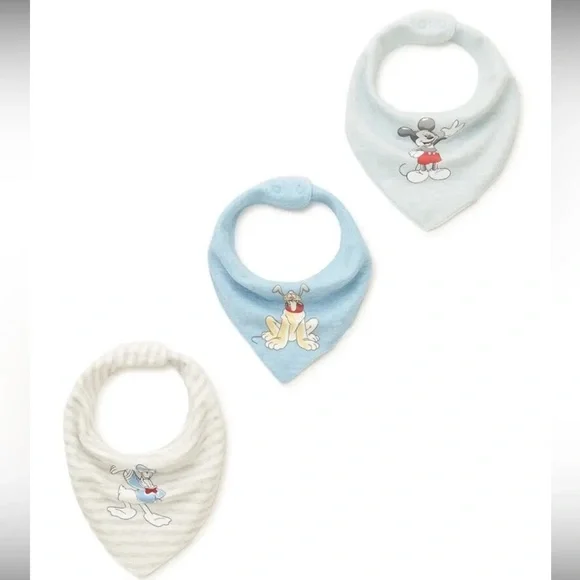 Disney Baby Wishes + Dreams Mickey Mouse & Friends Baby Bibs 3 Pack NEW
