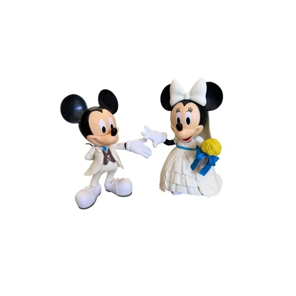 Disney Mickey Minnie Mouse Wedding Cake Topper Figurine Set Cream Blue Tux Dress