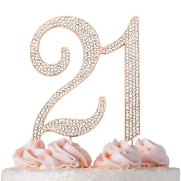 Rose Gold Sparkly 21 Cake Topper