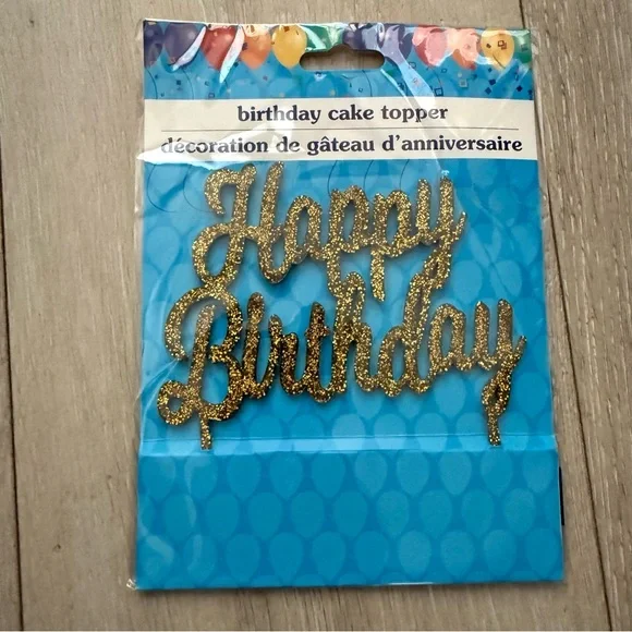 Gold Glitter Happy Birthday Cake Topper