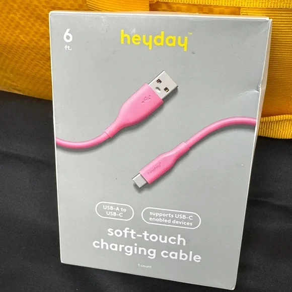 Heyday Vibrant Pink USB-A to USB-C Cable supports usb-c enabled devices 6ft