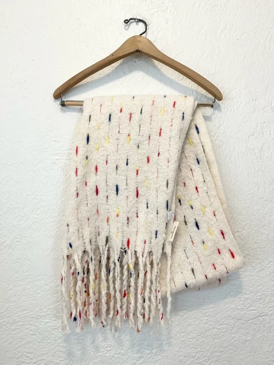 World Market Chunky Scarf Cream Ivory Fringe Boho Bohemian