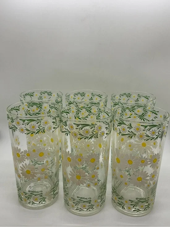Vintage Culver Set of 6 Daisy-Print Drinking Glasses