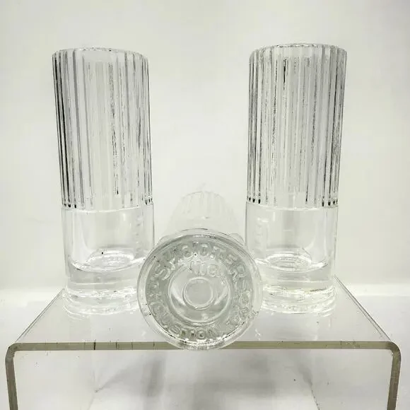 VTG Shooters Inc Houston TX Ribbed Shot Glasses Set 3 Heavy Pressed Barware Rare