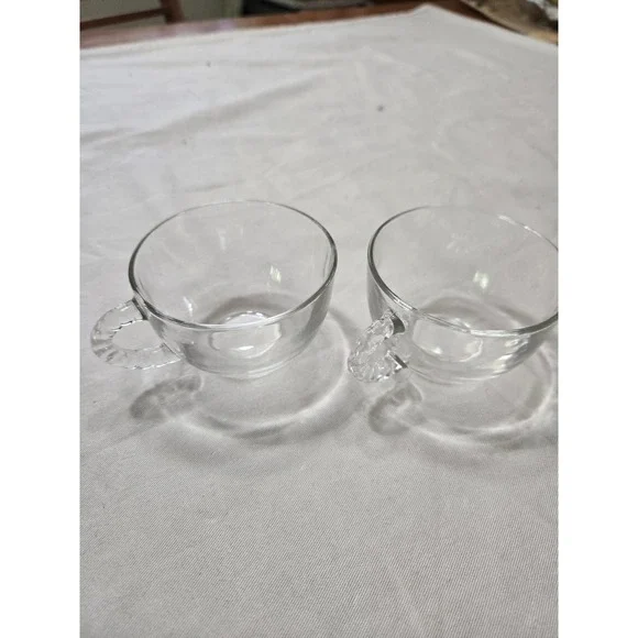 Vintage Clear Glass Punch Cups Set of 2 Spiral Handle Punch Bowl Replacement Cup