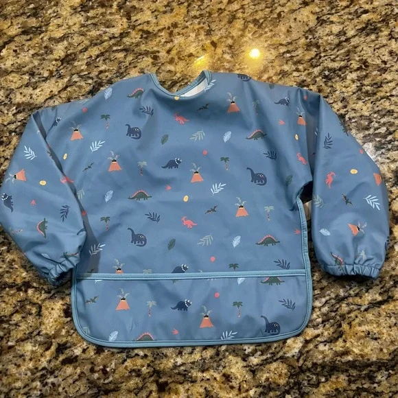 Cloud Island Dinosaur Long Sleeve Bib Smock Blue 6M+ Waterproof Pocket