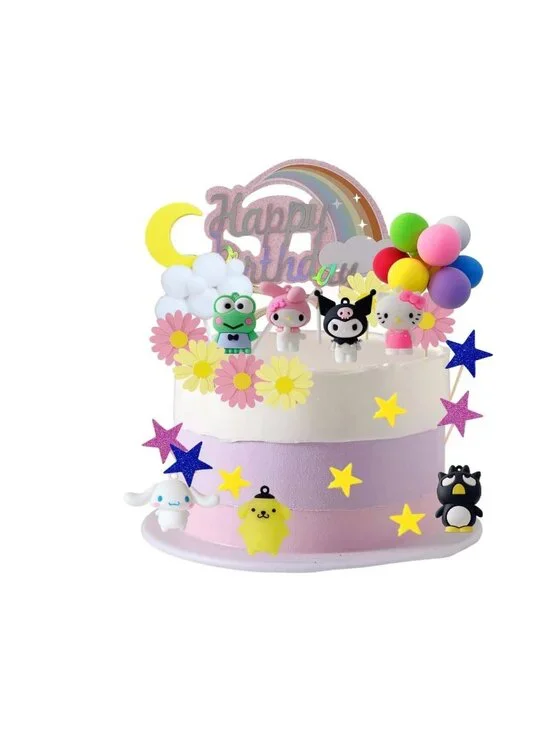 36pcs. Hello Kitty & Friends Cake Topper Set With Rainbow Theme For Birthday Par