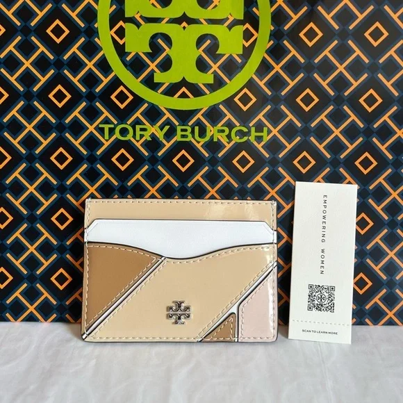 Tory Burch Emerson Color Block Slim Card Case Soft Serve Optic White Shortbread