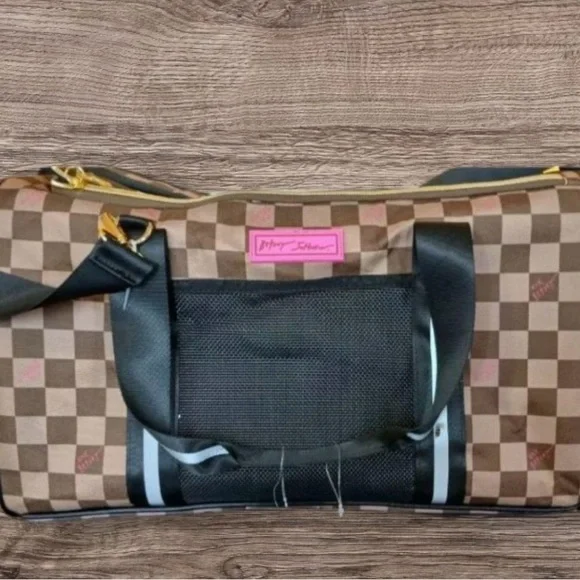 Betsy Johnson Brown Checkered Dog Carrier
