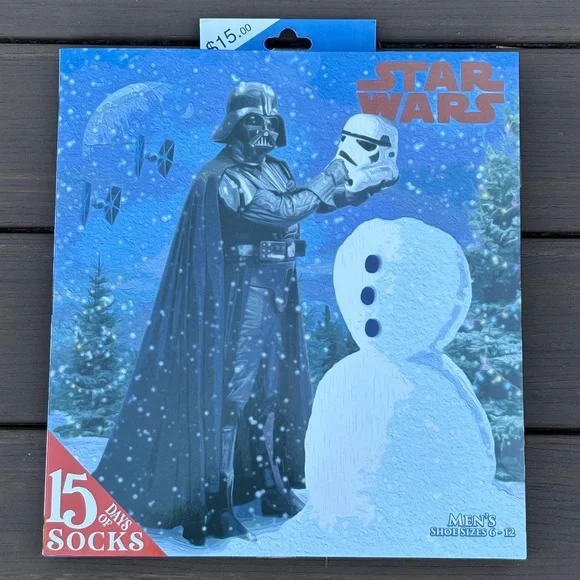 Star Wars Christmas 15 Days of Socks MEN'S Size 6-12 Advent Calendar - Open Box