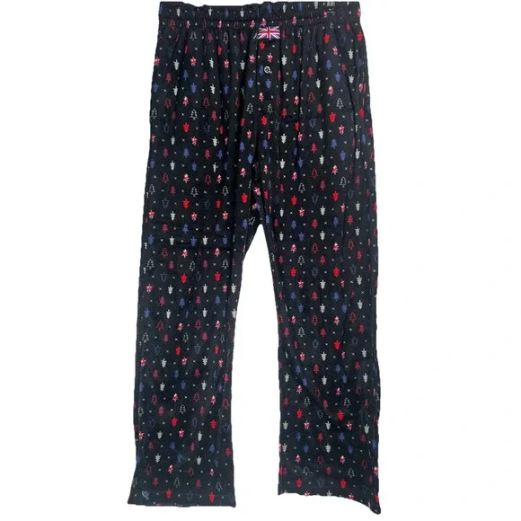 English Laundry Mens XL Pajama Pants Black Fleece Christmas Tree Union Jack Soft