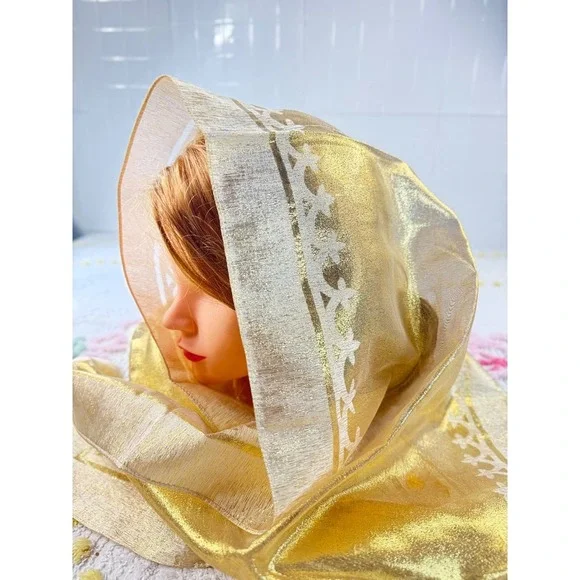 Vintage Nasharr Freres Gold Metallic Head Scarf Wrap Sheer Made in Japan 27x16