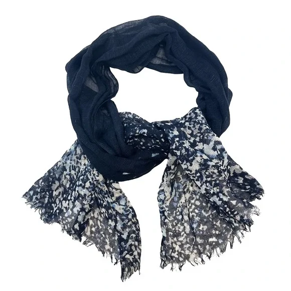 PURE JILL Linen & Cotton Knit Lightweight Scarf • navy blue, white • boho chic