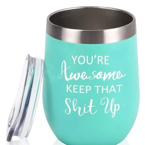 Coholico Wine Tumbler 12oz Stainless Insulated Teal You’re Awesome Gag‎ Gift New