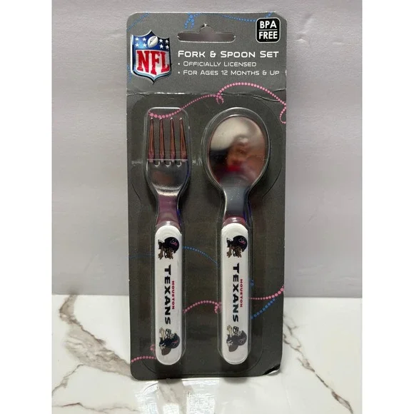 NFL Houston‎ Texans Baby Fanatic Fork and Spoon Set Toddler Cutlery 2pc NEW