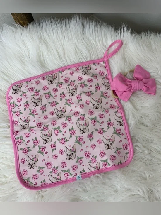 Posh Peanut Baby Pink Floral French Bulldog Lovey and Bow Set
