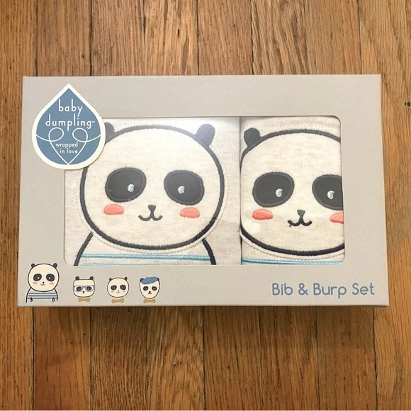 New 2 piece panda bib & burb cloth