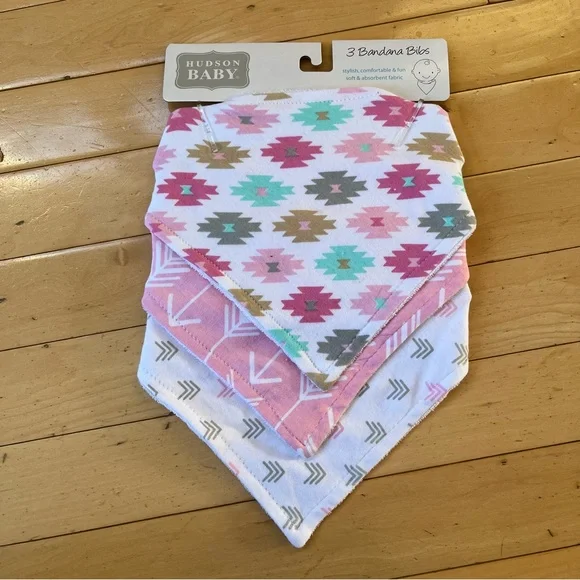 Hudson Baby Pink and White Bandana Bibs NEW Girls