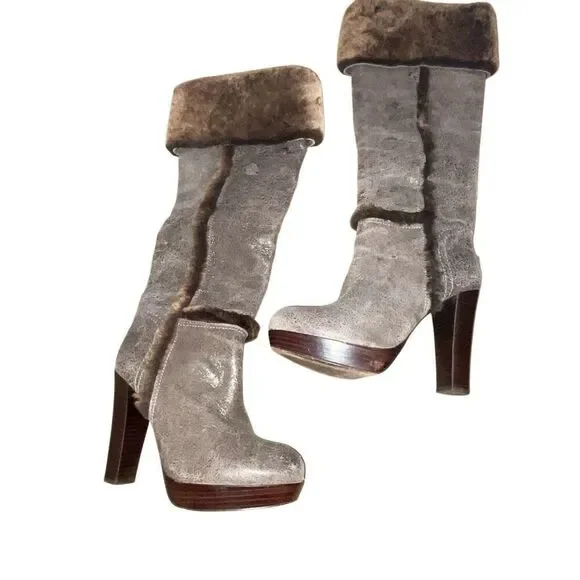 Tory Burch Shearling Tall Heeled Boot Size 7